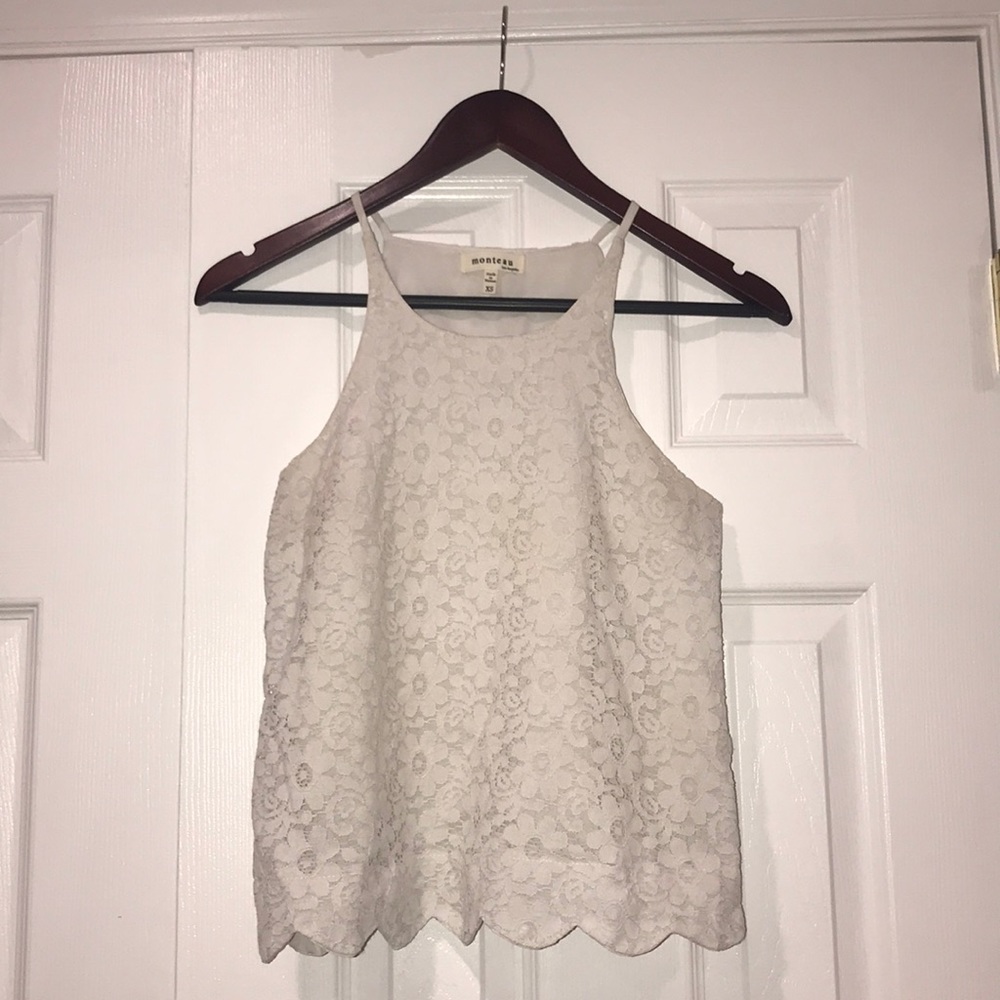 Monteau Womens White Lace Blouse Top Chic XS